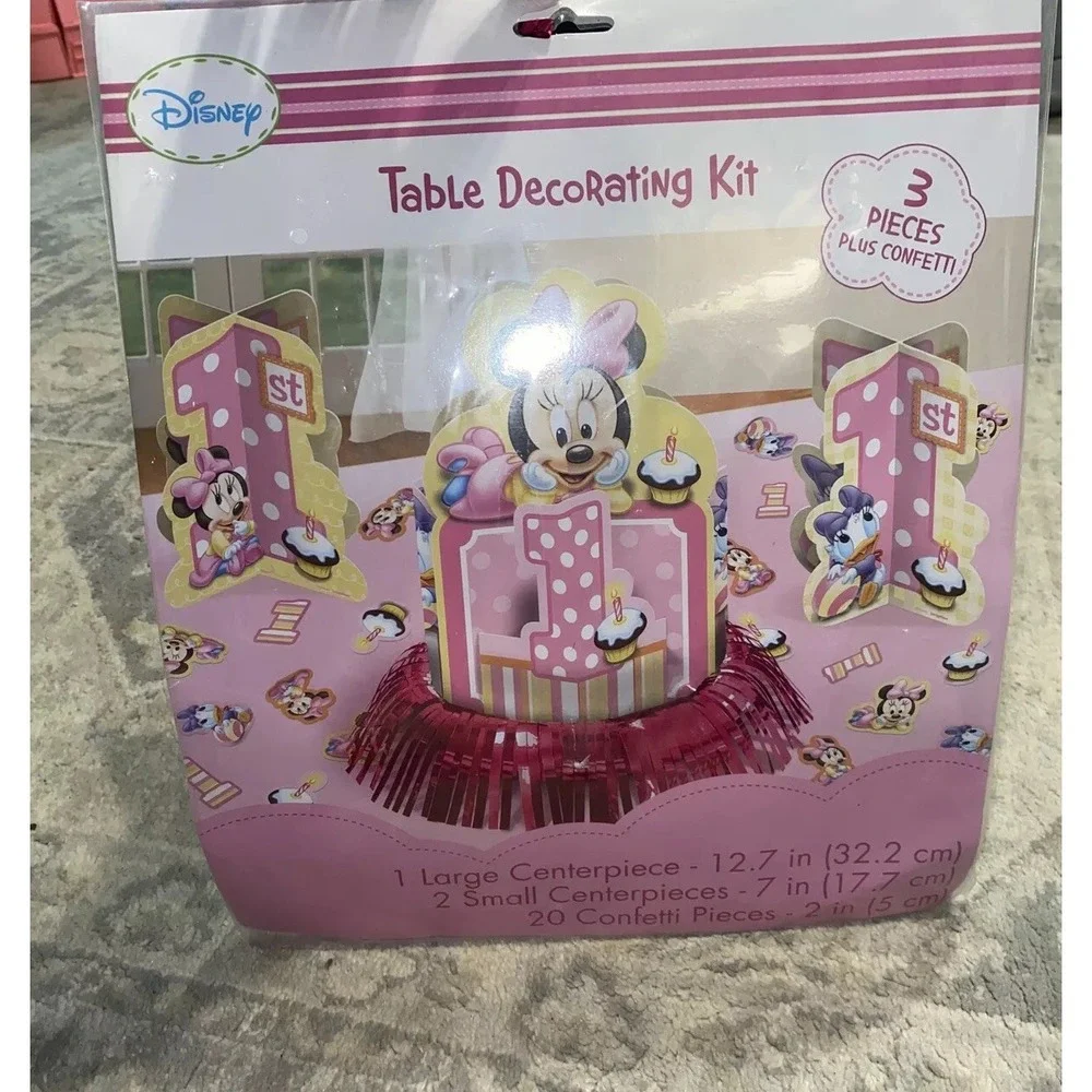 Minnie's 1st Minnie Mouse Party Table Decorating‎ Kit Centerpiece 3 Piece Pink